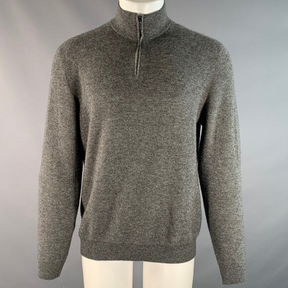 LORO PIANA Size M Gray Ribbed Knit Cashmere 1/4 Zip Pullover